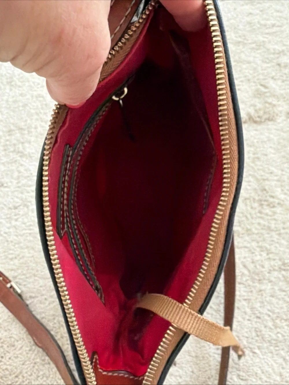 Dooney & Bourke Black Pebbled Leather Crossbody Bag with Brown Trim